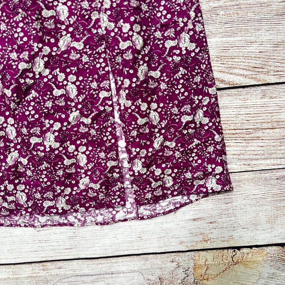 LOFT Petites 2P Floral A-Line Skirt Purple White Linen Blend Midi Slit Side - Picture 3 of 8